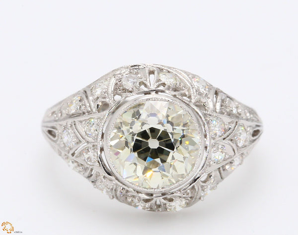 2.21 Carat M-VS1 Diamond Platinum Antique Wedding Ring