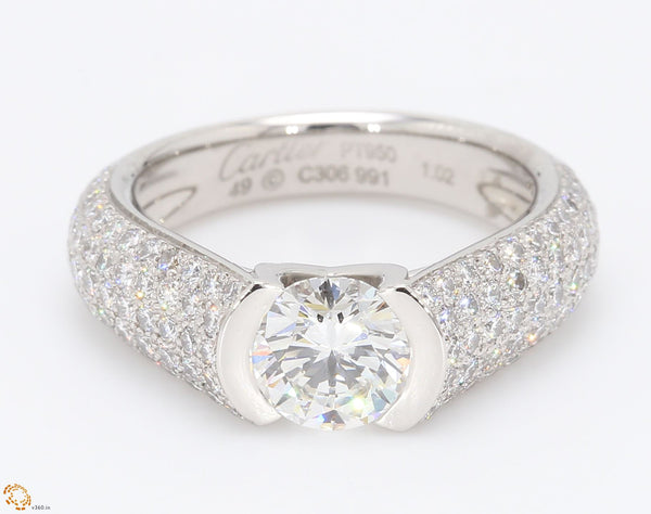 Cartier 1.02 Carat Round Brilliant Shape G-VS2 Diamond White Platinum Engagement Ring