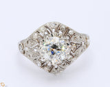 1.43 Carat Old European Shape I-SI1 Diamond Platinum Wedding Ring